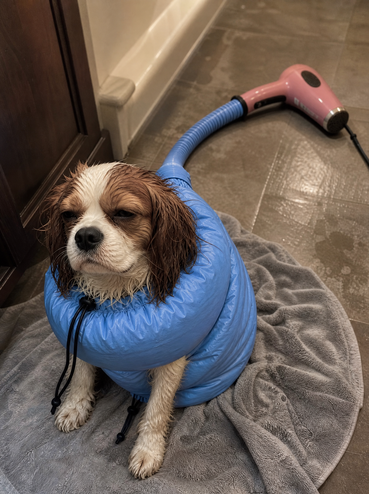Cavalier drying in the Loovina Dog Drying Bag, customer photo