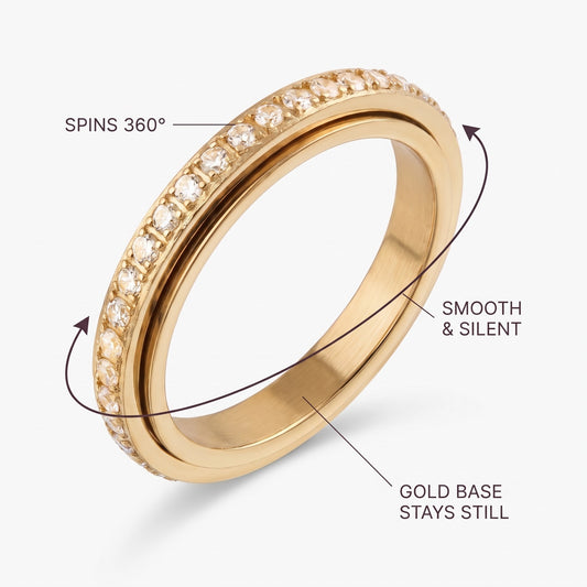 How the spinning ring works: the stone band spins 360 degrees around a still gold base