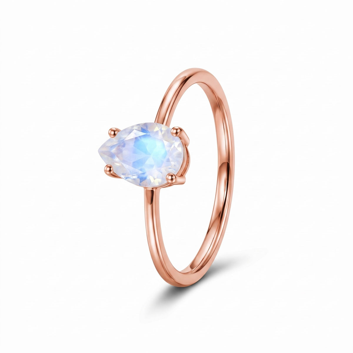 Moonstone teardrop ring in rose gold vermeil, front view