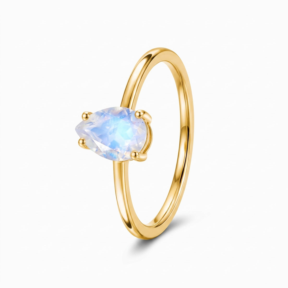 Moonstone teardrop ring in yellow gold vermeil, front view