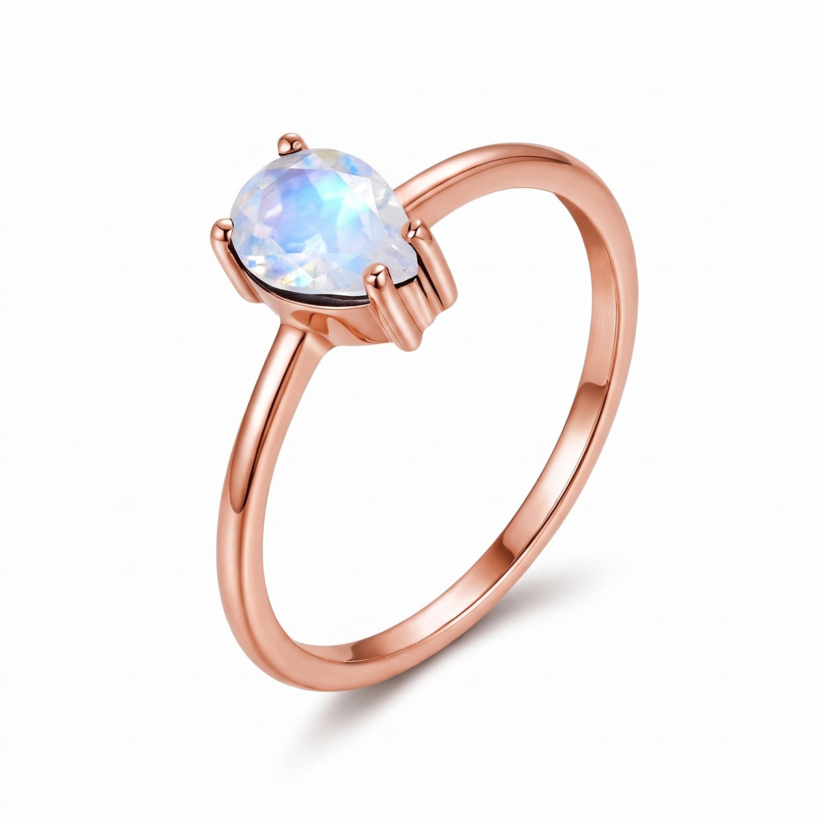 Rose gold moonstone ring, side view