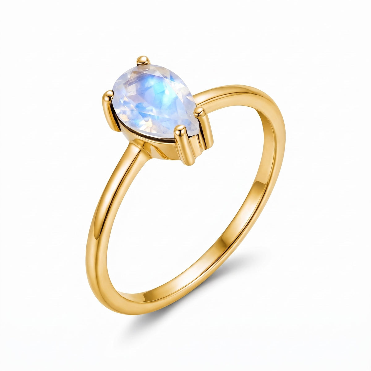 Yellow gold moonstone ring, side view