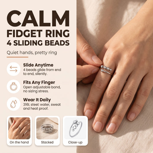 4-Bead Adjustable Anxiety Ring: 4 sliding beads, fits any finger, wear it daily