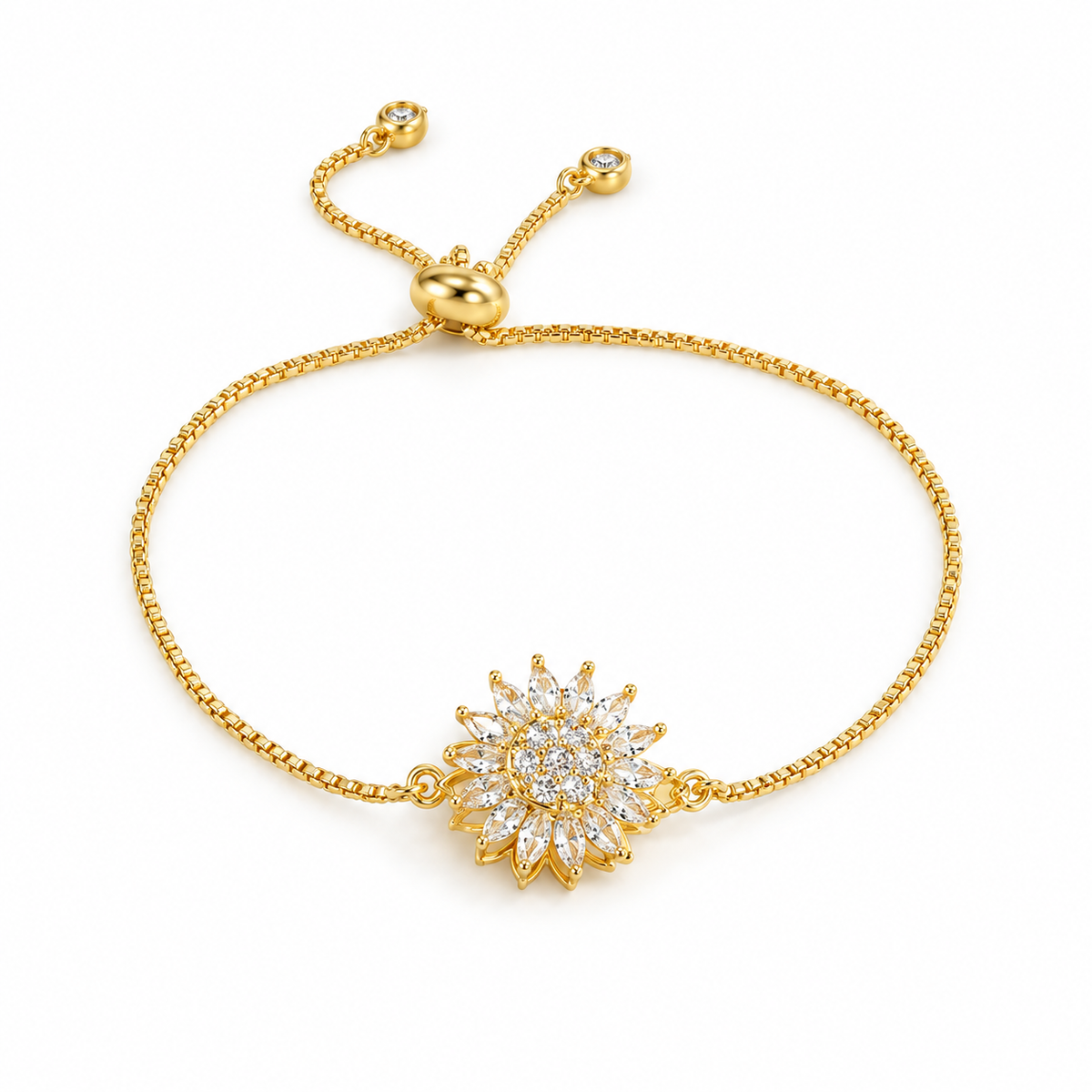 Gold sunflower spinning bracelet with adjustable slider