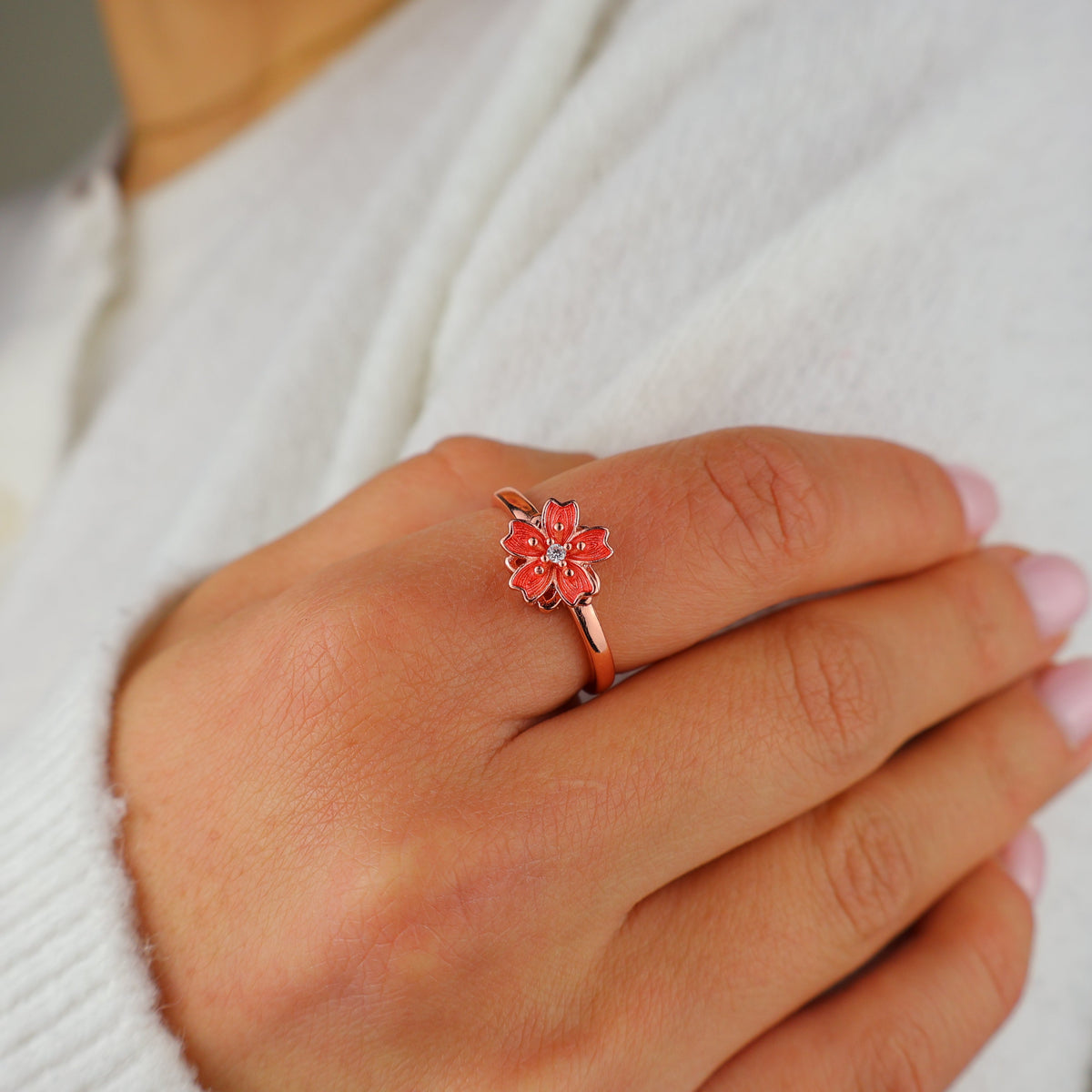Blossom ring worn on the hand