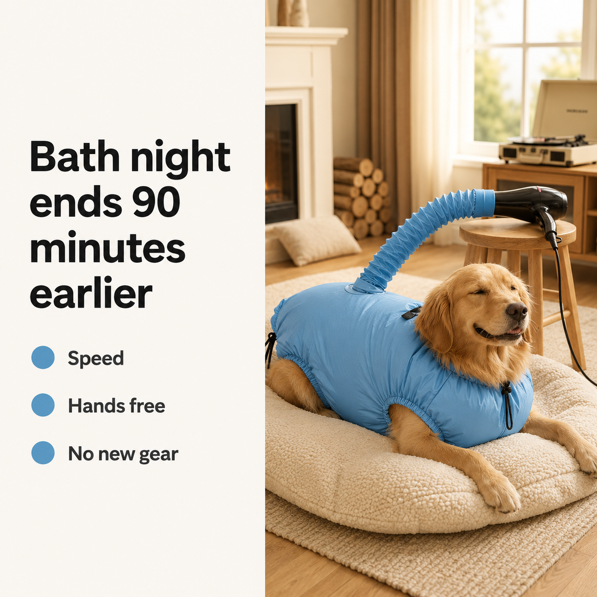 Golden retriever relaxing in the Loovina Dog Drying Bag