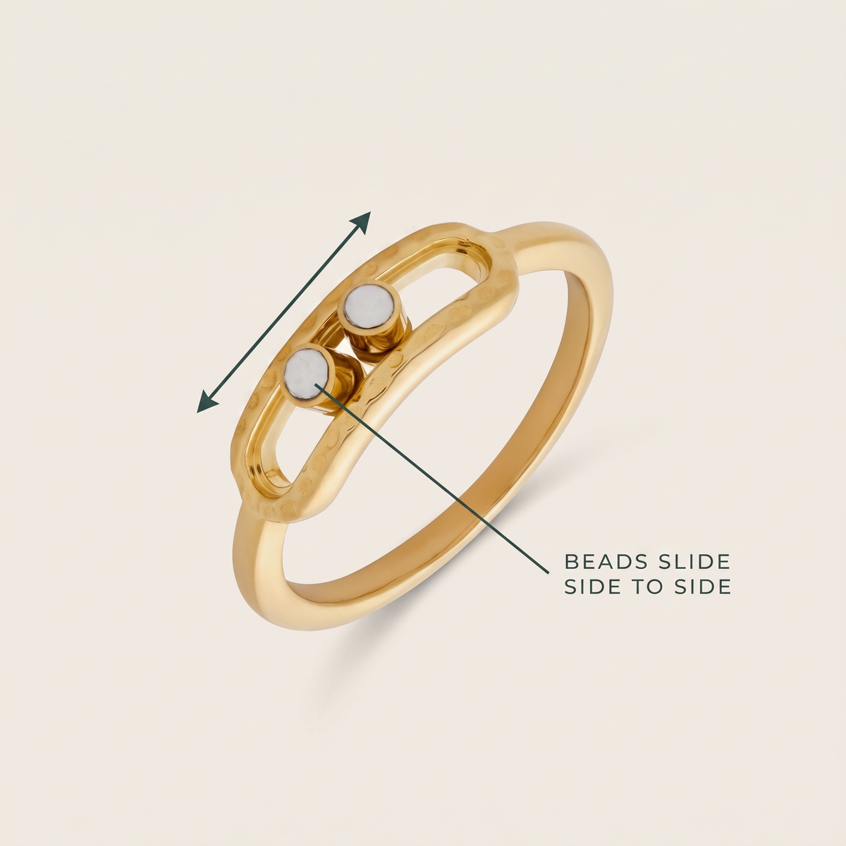 Gold 2-Bead Hammered Ring: the outer band spins 360 degrees