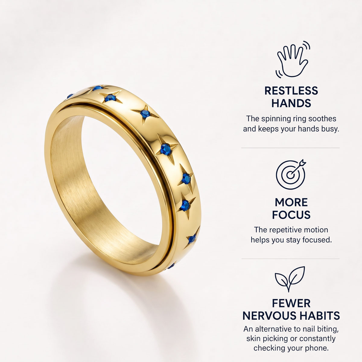 Gold Blue Star Spinning Ring: restless hands, more focus, fewer nervous habits