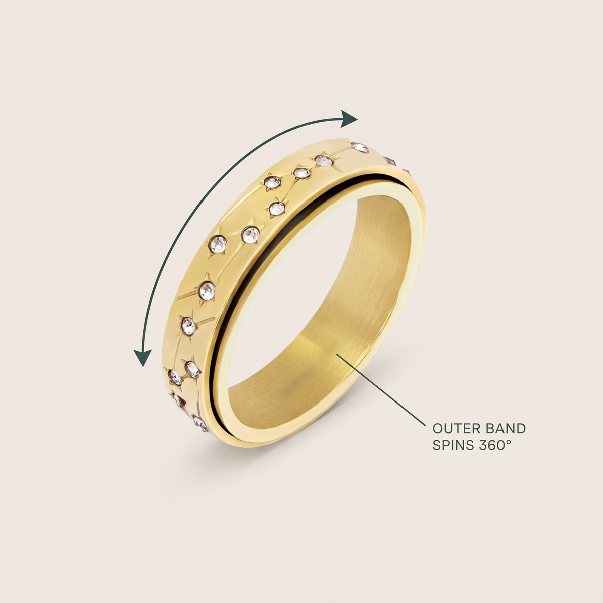 Gold Constellation Spinning Ring: the outer band spins 360 degrees