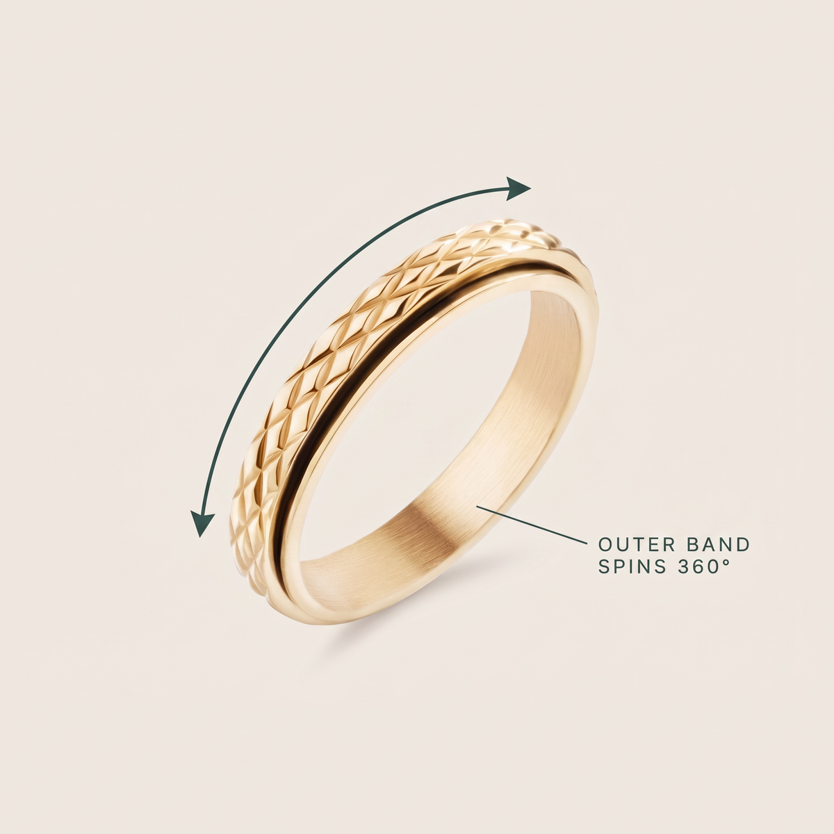 Gold Cross Pattern Spinning Ring: the outer band spins 360 degrees