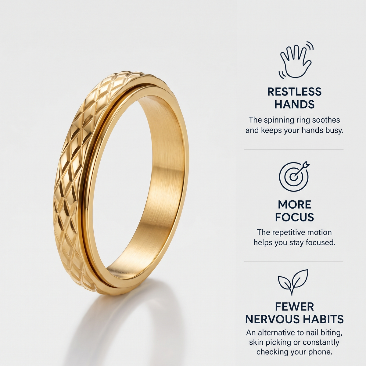 Gold Cross Pattern Spinning Ring: restless hands, more focus, fewer nervous habits