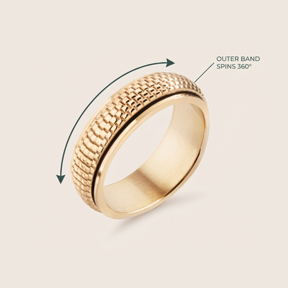 Gold Woven Spinning Ring: the outer band spins 360 degrees