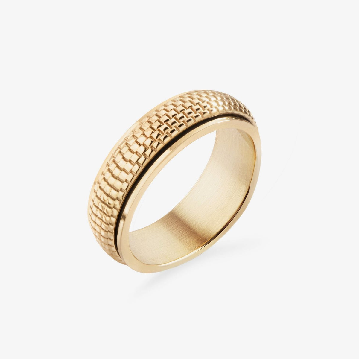 Gold spinning ring with a woven-texture outer band