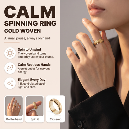 Gold Woven Spinning Ring: spin to unwind, calm restless hands, elegant every day