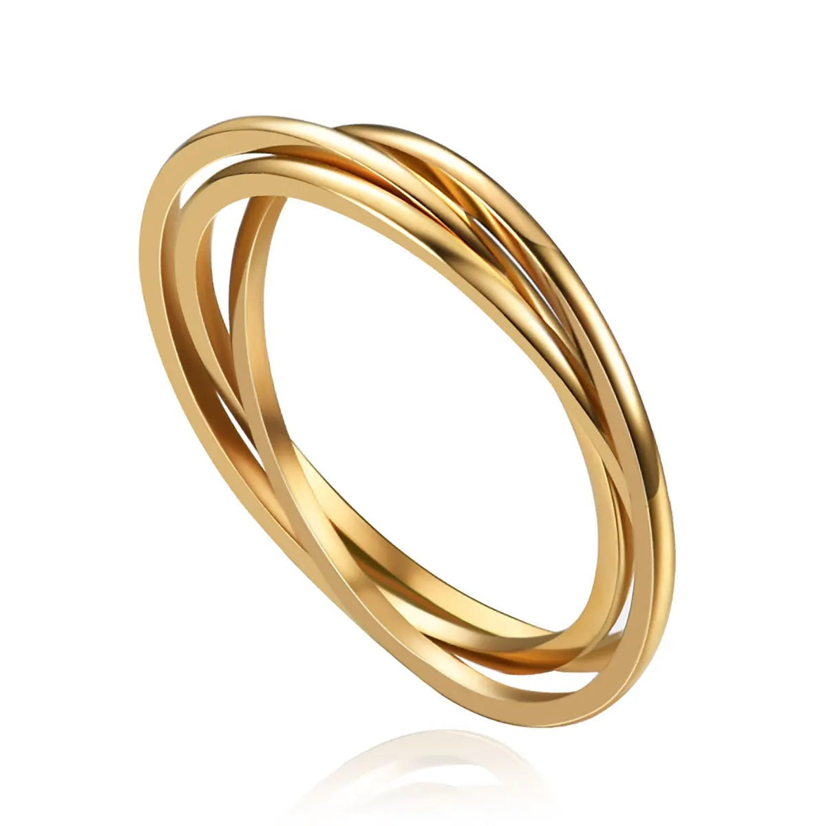 Gold rolling ring made of three interlocked bands
