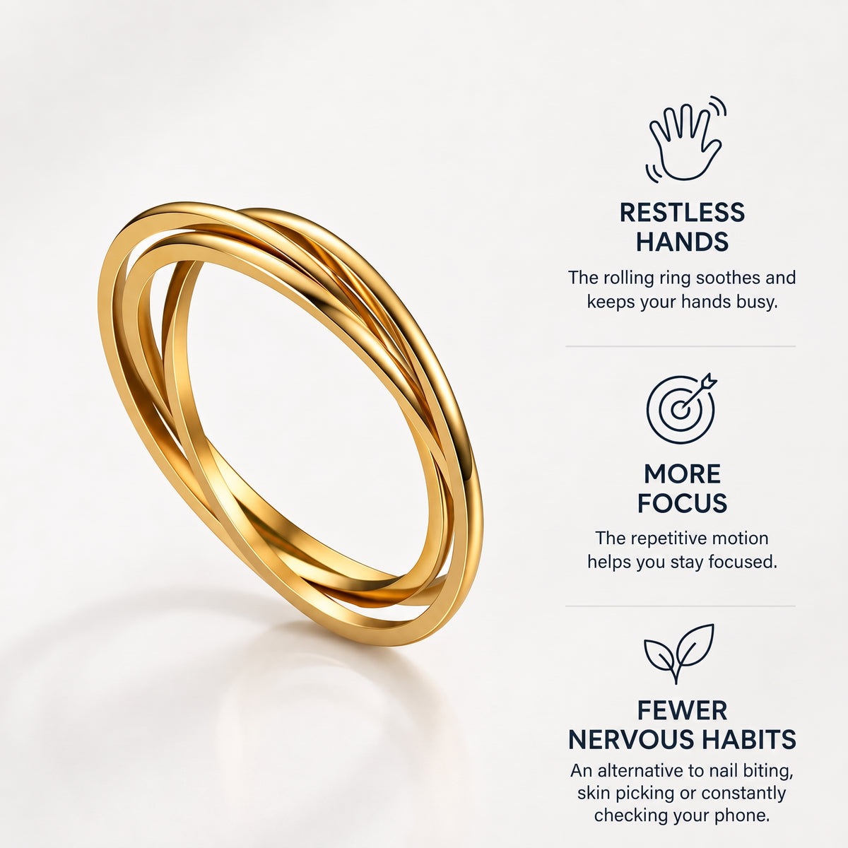 Gold rolling ring: restless hands, more focus, fewer nervous habits