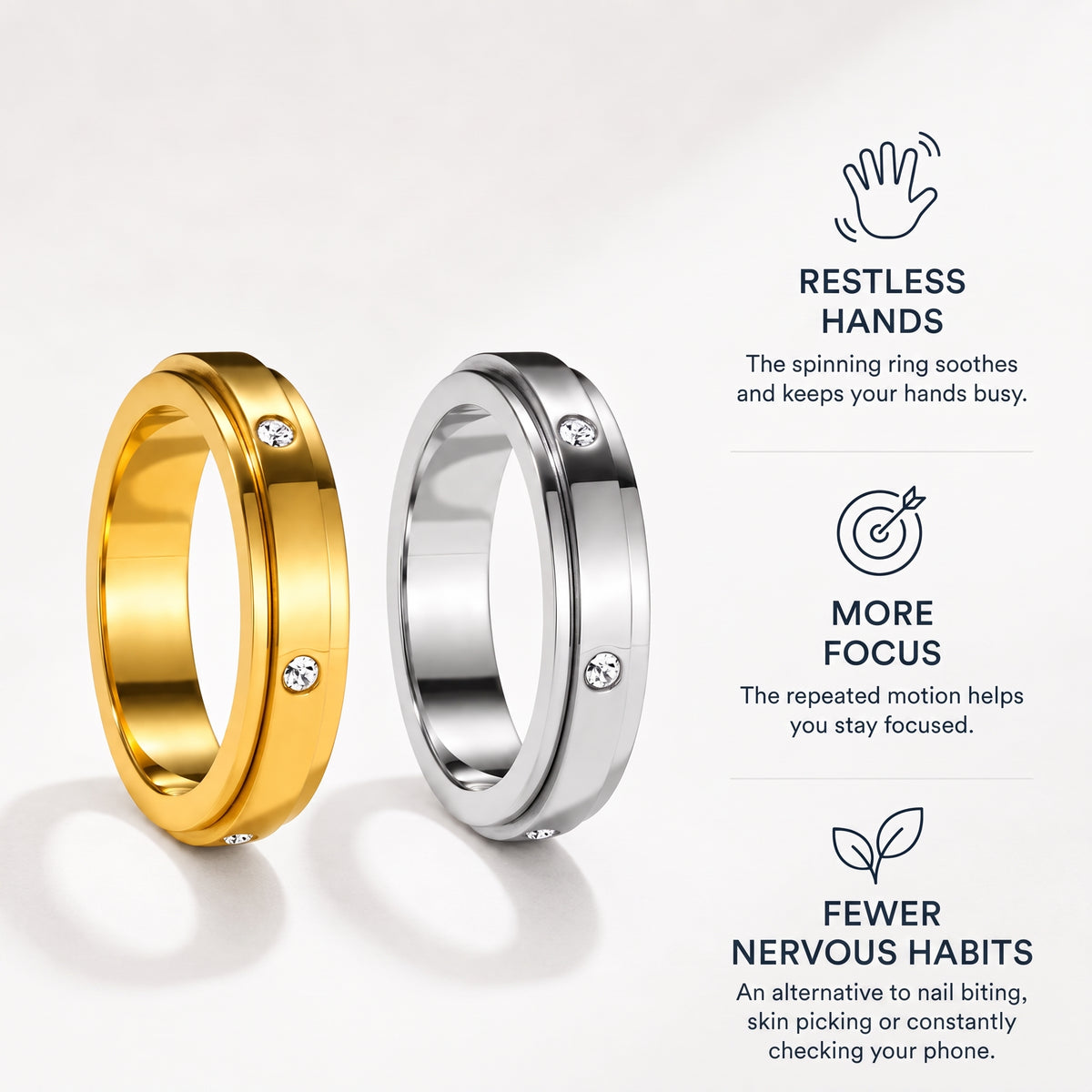 Gold and silver spinner rings: restless hands, more focus, fewer nervous habits