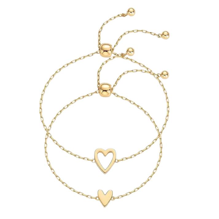 Matching Hearts Set in gold: solid heart and open heart bracelets