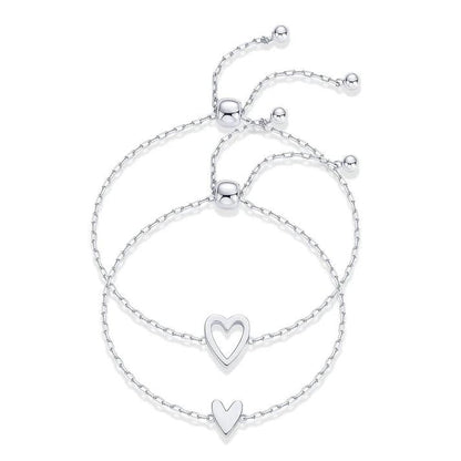 Matching Hearts Set in silver: solid heart and open heart bracelets