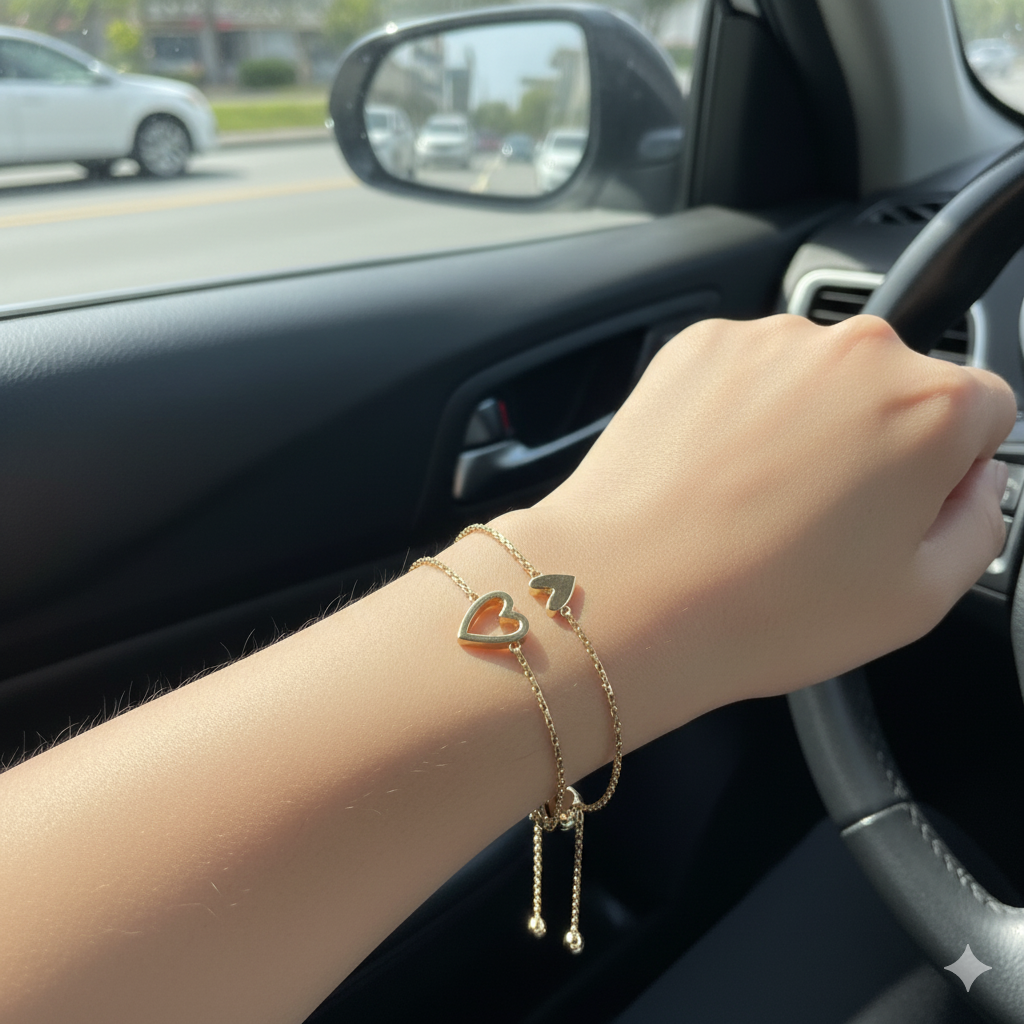 Customer wearing the heart bracelets