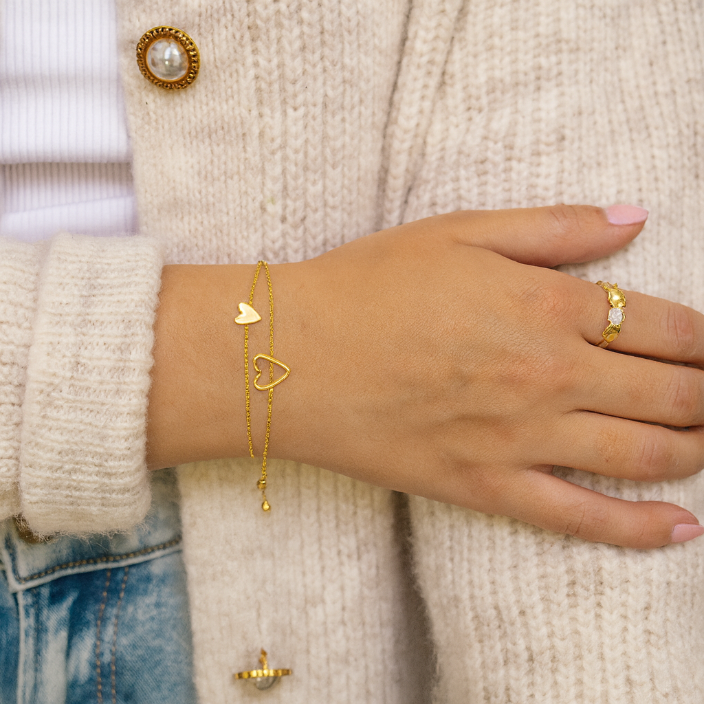 Customer wearing the heart bracelets