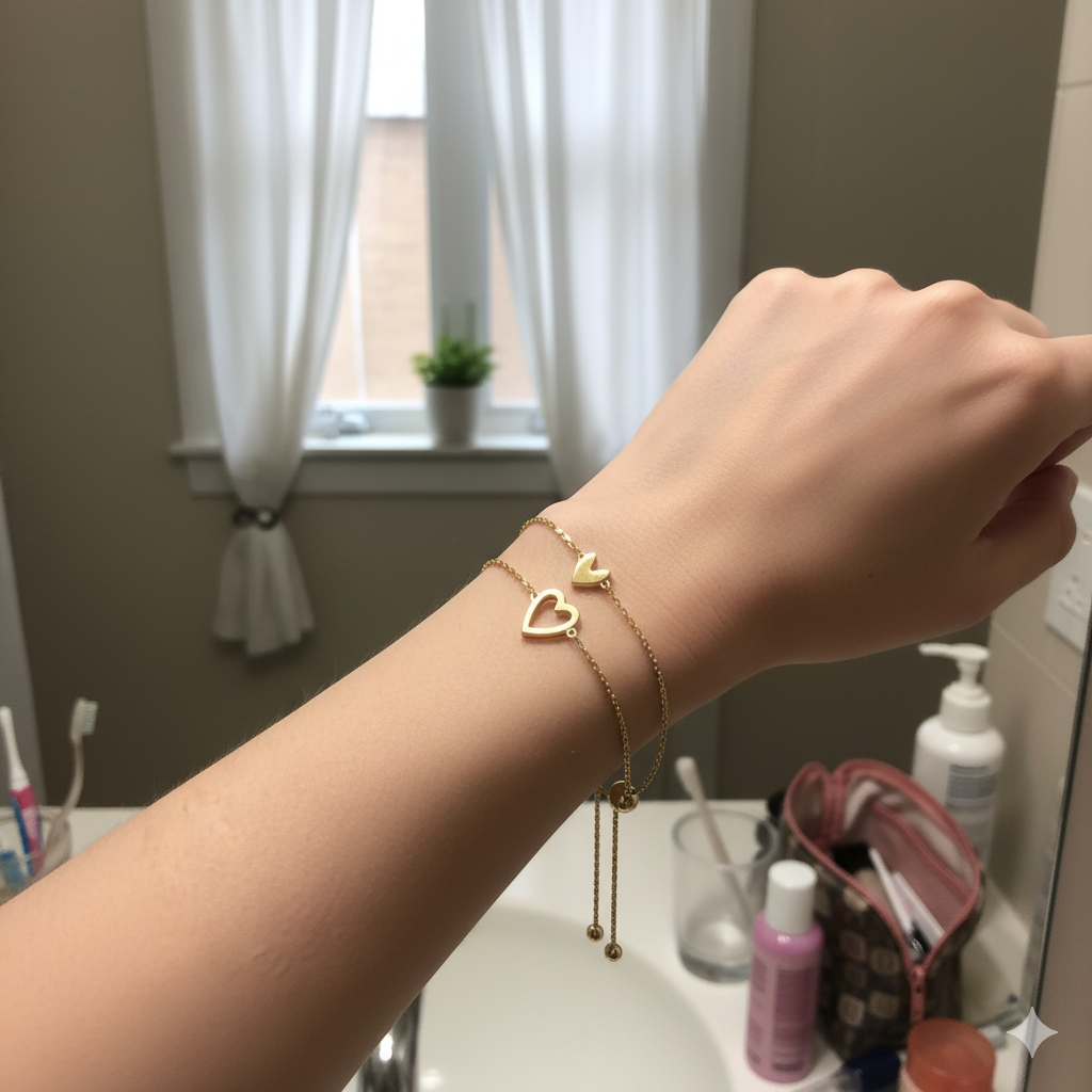 Customer wearing the heart bracelets