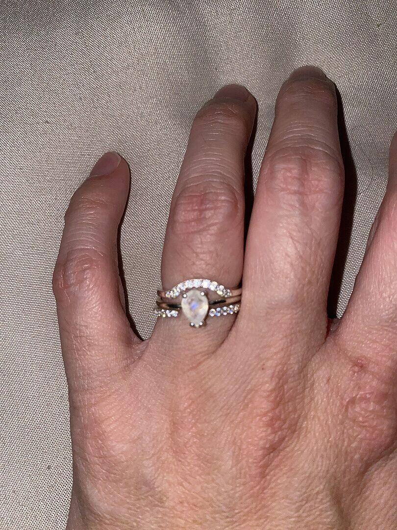 Customer wearing the moonstone ring stacked