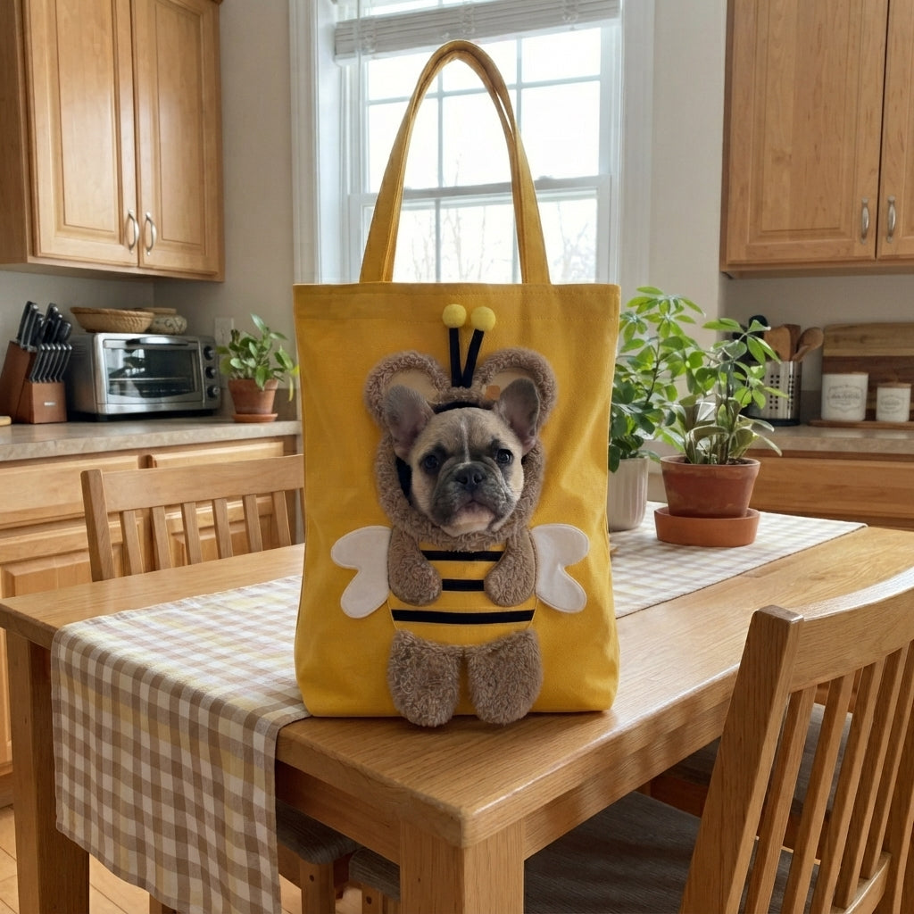Loovina bee costume tote on a kitchen table