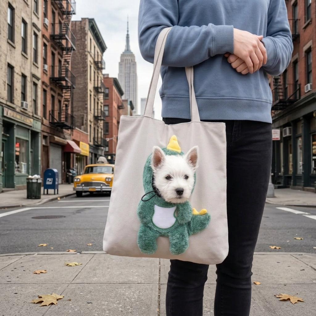 Loovina dino costume tote in the city
