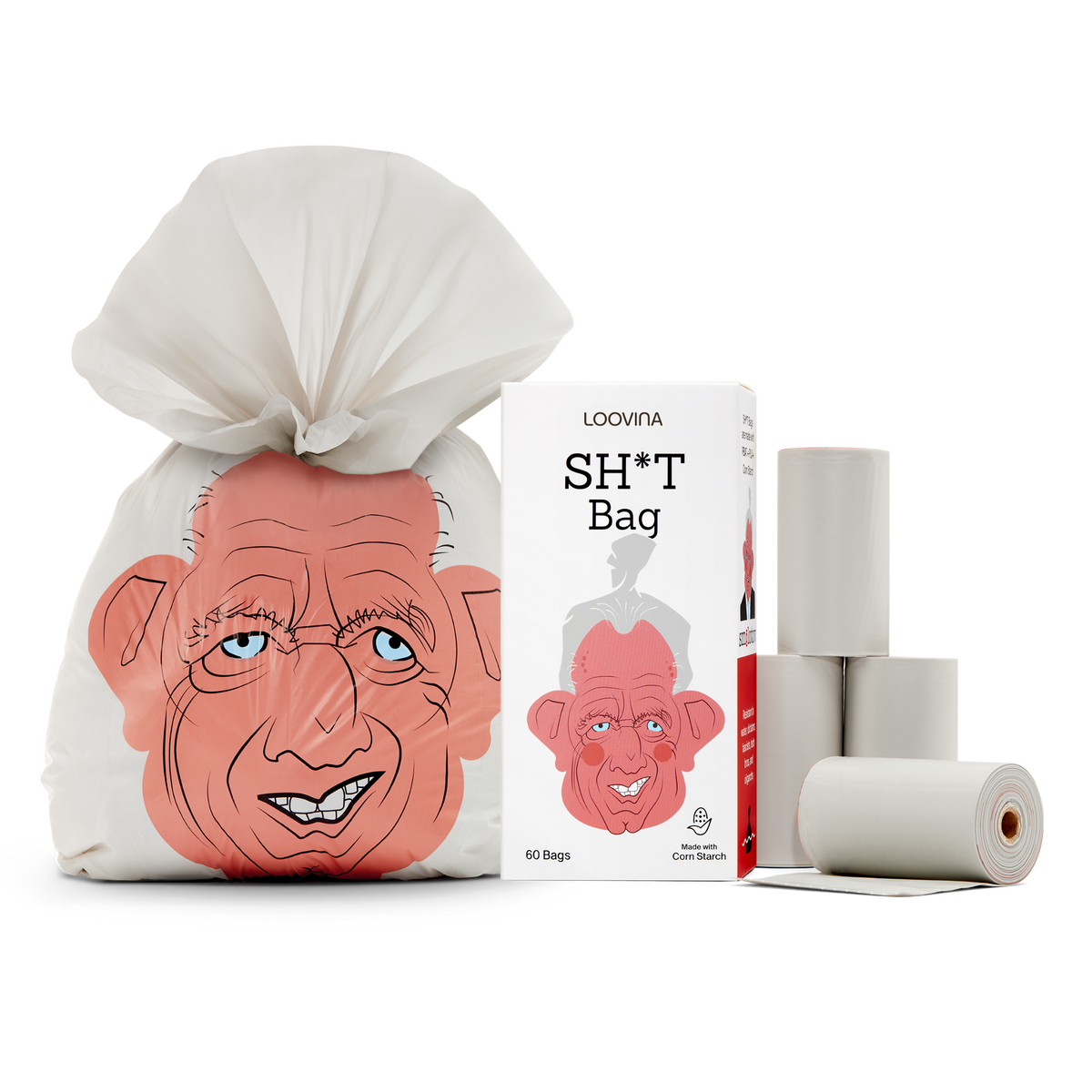 Loovina Kennedizine dog poop bags, box and 4 rolls