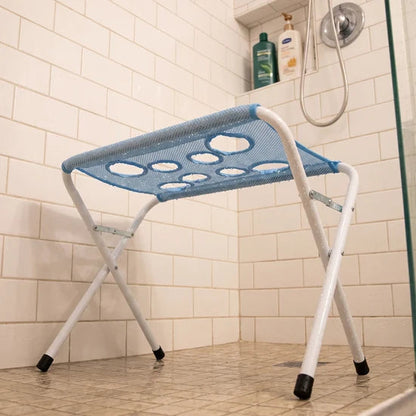 Loovina Dog Shower Stand set up in a tiled shower