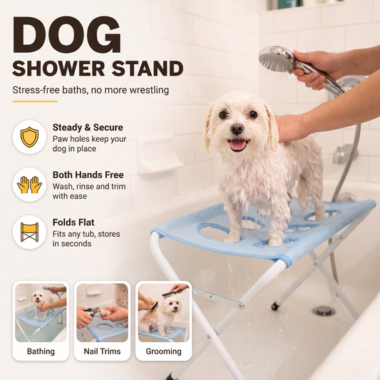 Loovina Dog Shower Stand: steady and secure, both hands free, folds flat
