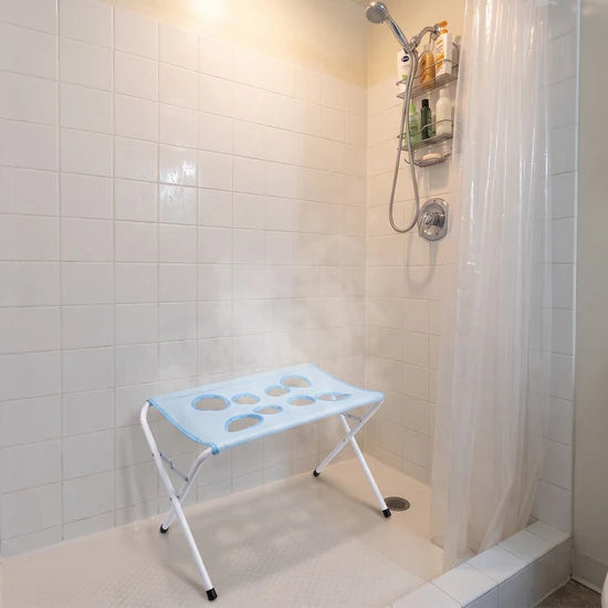 Loovina Dog Shower Stand in a walk-in shower