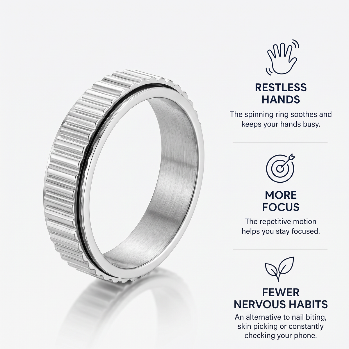 Silver Grooved Spinning Ring: restless hands, more focus, fewer nervous habits