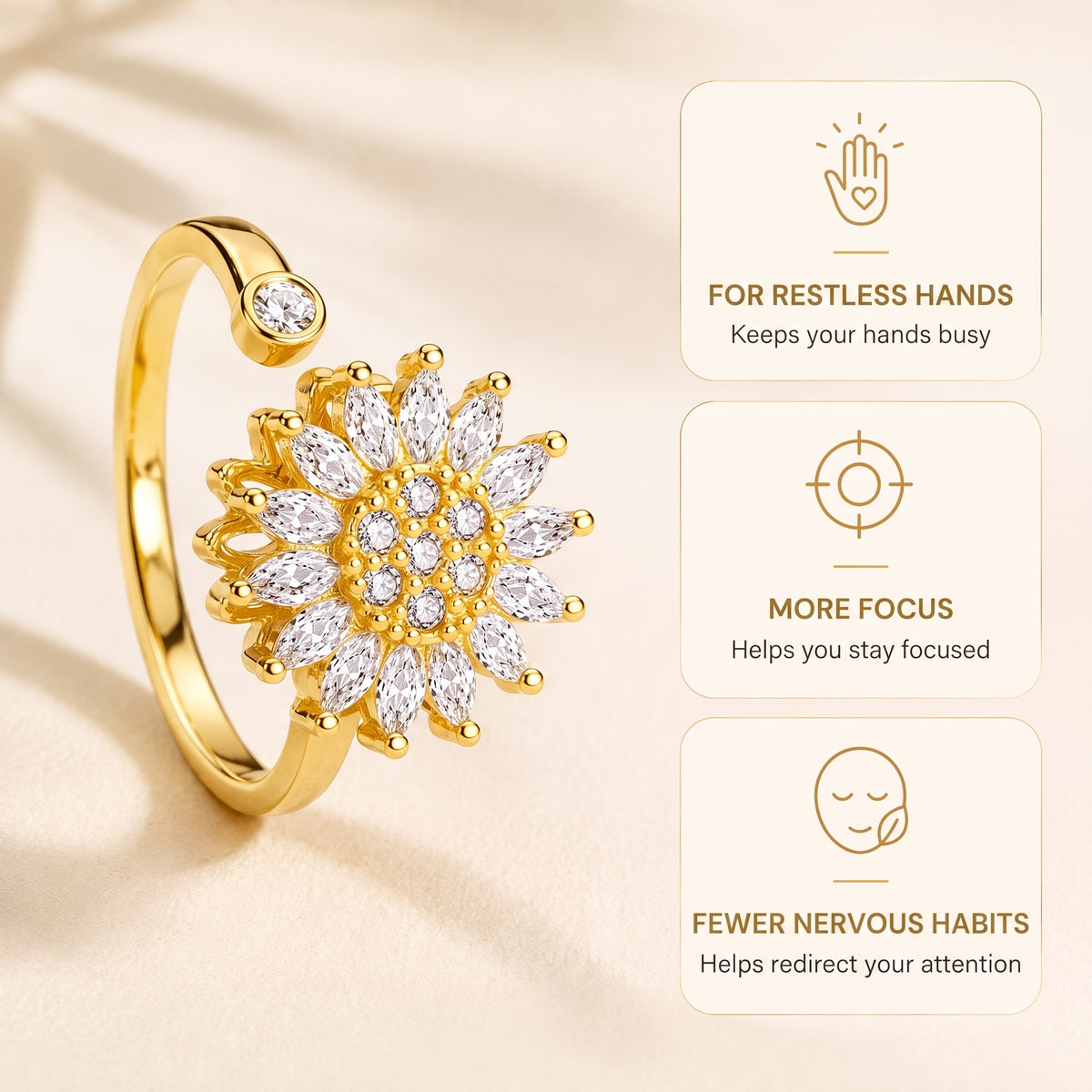Sunflower spinner ring: for restless hands, more focus, fewer nervous habits